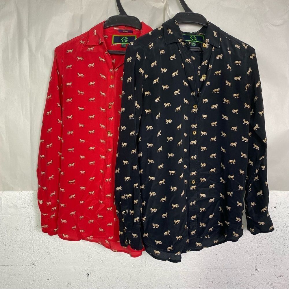 C Wonder Silk Black Red Button Down Shirts XXS